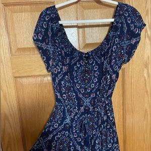 Navy blue, off-the-shoulder romper